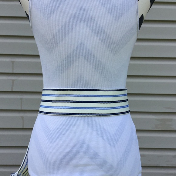 New Express Blue & White Striped Wide Ribbon Belt - Picture 5 of 5